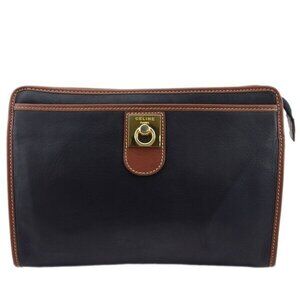 CELINE clutch bag logo plate leather x gold hardware Authentic Used t23526